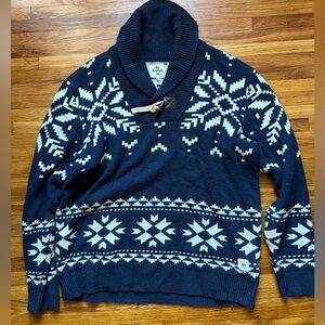 Bellfield Shawl Collar Sweater - Blue/White